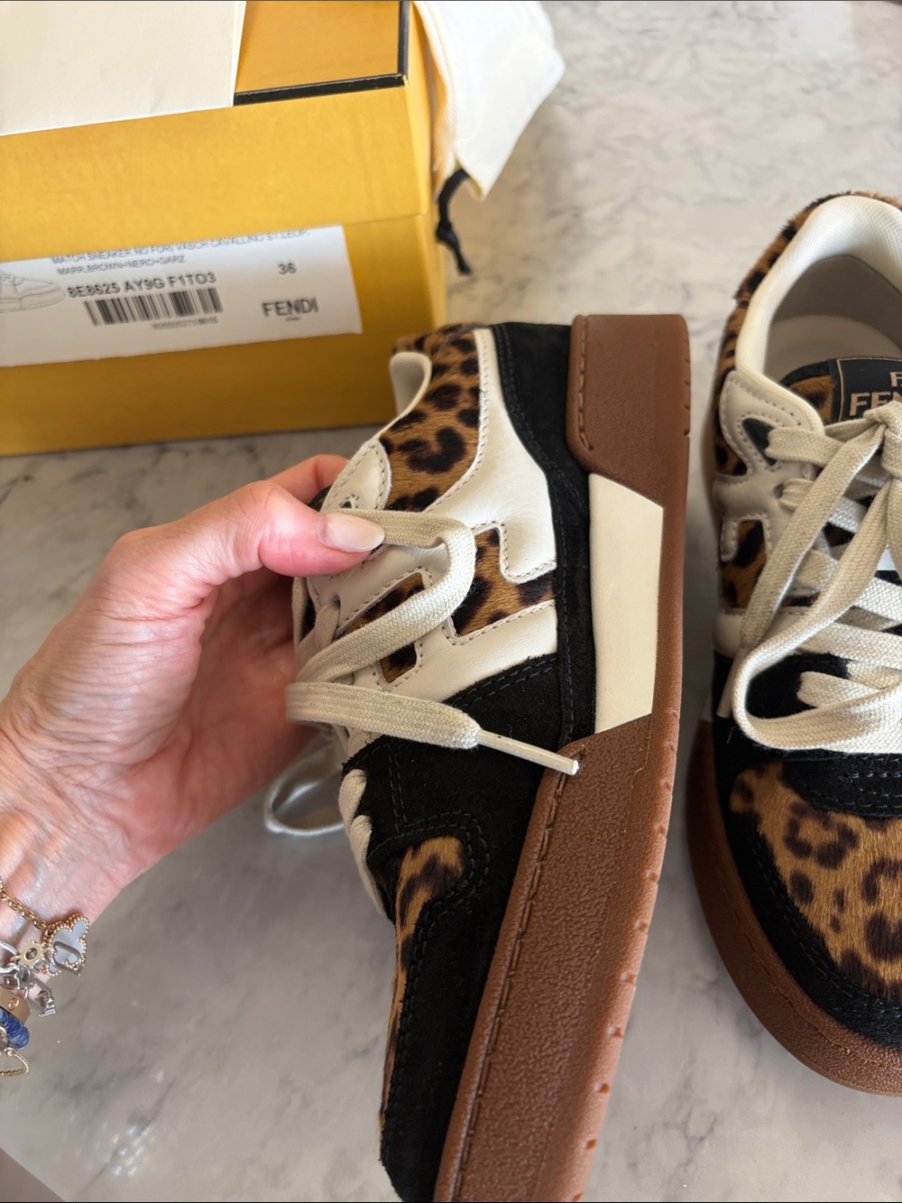NWT Fendi Leopard-Print Low-Top Sneaker in Black, Cream & Brown w/ box &laces! - Picture 7 of 17